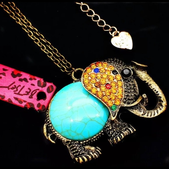 Betsey Johnson Vintage Elephant Necklace Safari new Artsy 80s 90s Classic - Picture 1 of 3
